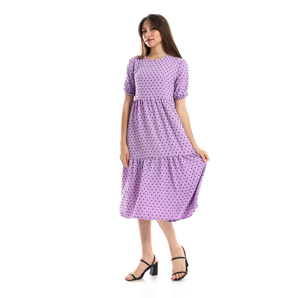 Tiered Bi-Toned Short Sleeves Dress - Mauve & Black