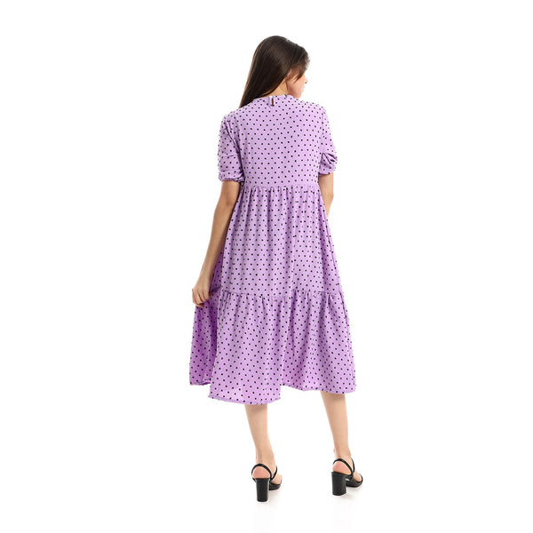 Tiered Bi-Toned Short Sleeves Dress - Mauve & Black