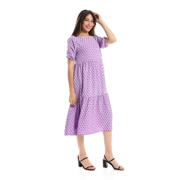 Tiered Bi-Toned Short Sleeves Dress - Mauve & Black