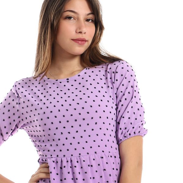 Tiered Bi-Toned Short Sleeves Dress - Mauve & Black