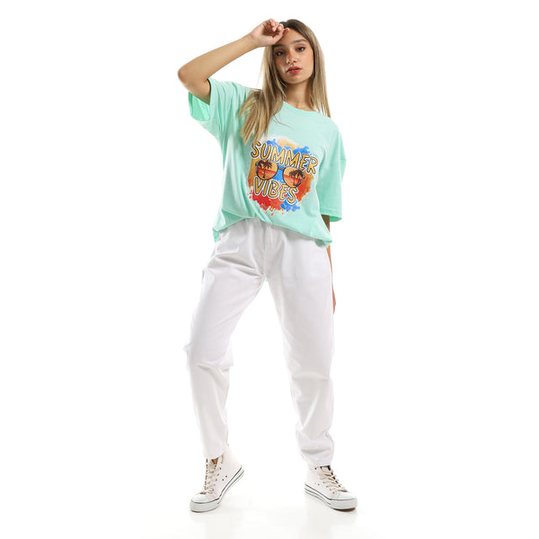 Aquamarine Printed "Summer Vibes" Long Tee