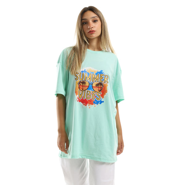 Aquamarine Printed "Summer Vibes" Long Tee