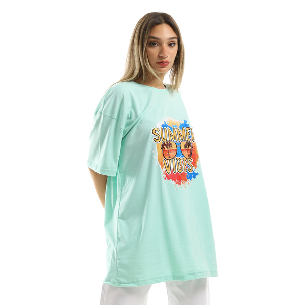 Aquamarine Printed "Summer Vibes" Long Tee
