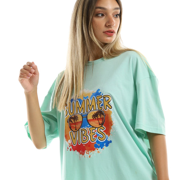 Aquamarine Printed "Summer Vibes" Long Tee