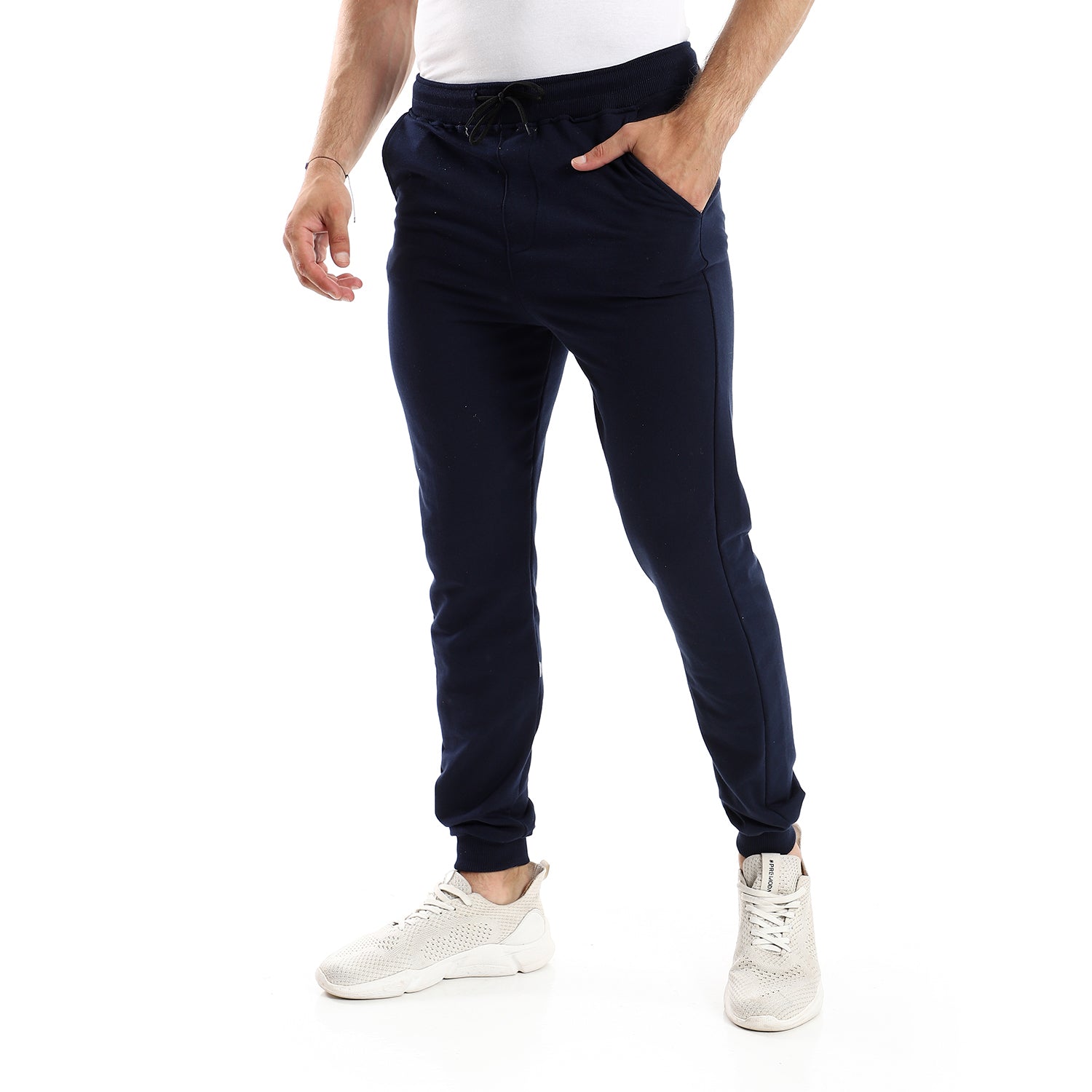 solid cotton sweatpants with hem navy blue Andora