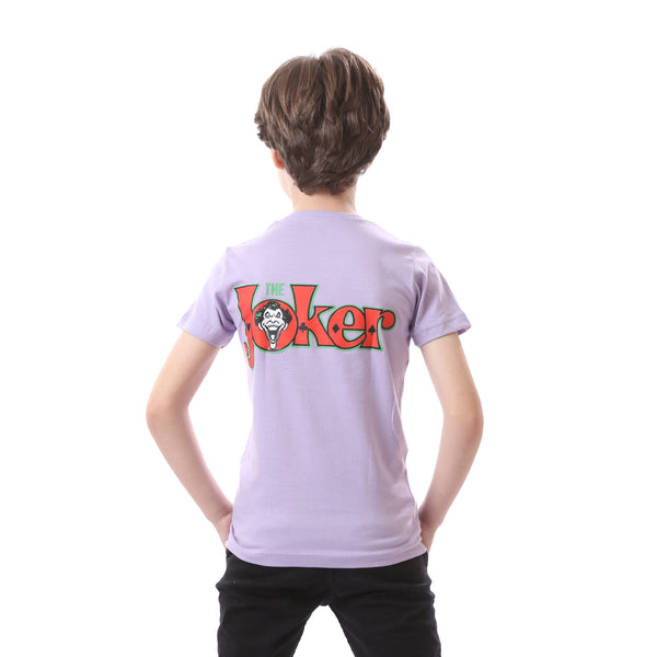 Short Sleeved Round Neck "Joker" Printed Boys Shirt - Lilac, Red & Green