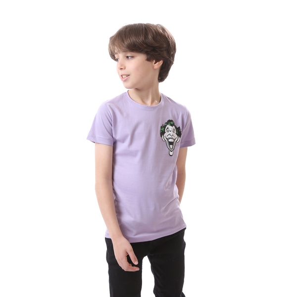 Short Sleeved Round Neck "Joker" Printed Boys Shirt - Lilac, Red & Green