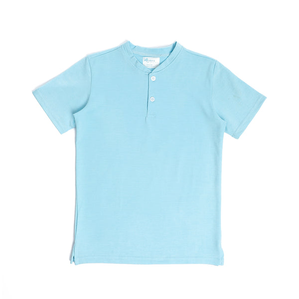 Boys Basic Buttoned Henley Shirt - Baby Blue