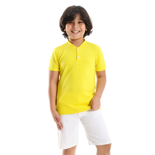 Yellow Short Sleeves Pique Henley Shirt