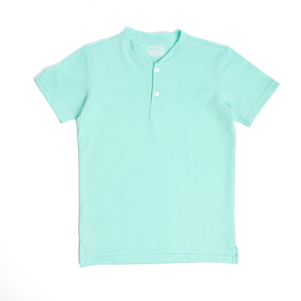 Boys Basic Buttoned Henley Shirt - Mint
