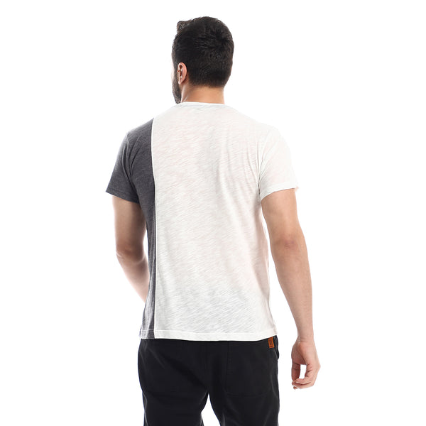 Left Odd Quarter With Stitched Letters Tee - Off-White, Grey & Blue