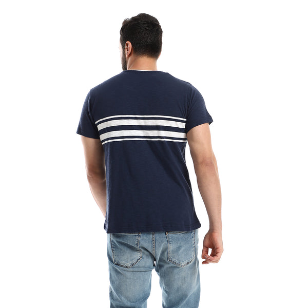 Burgundy Stitched "Blessed" Over Navy Blue & White Tee