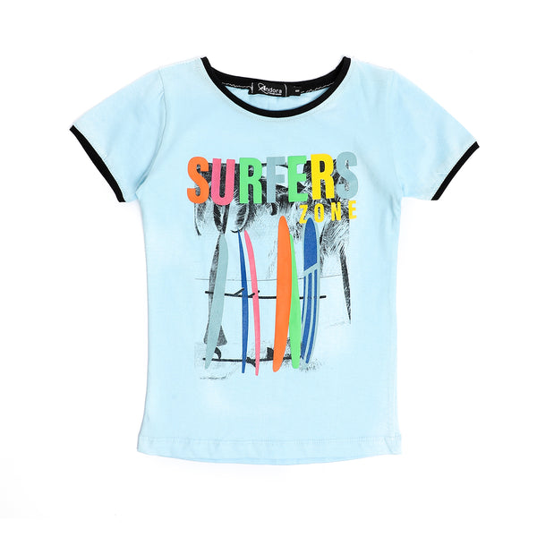 "Surfers" Printed Short Sleeves T-shirt - Baby Blue