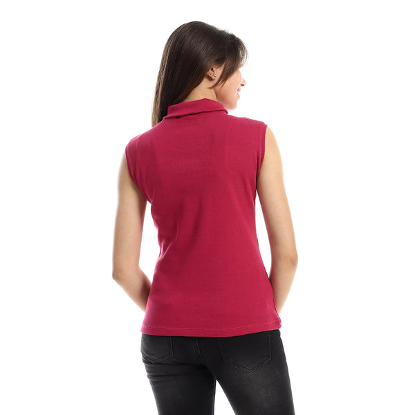 Hips Length Ful Ribbed Fuchsia High Neck Top