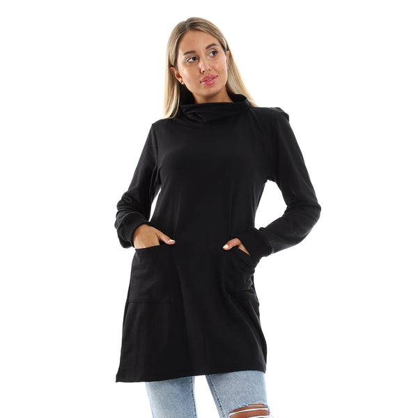 Cowl Neck Slip On Black Sweatshirt