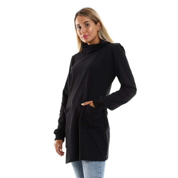 Cowl Neck Slip On Black Sweatshirt