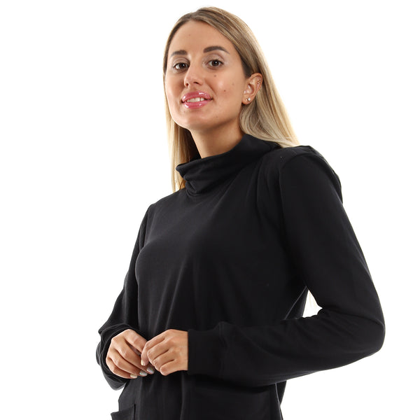 Cowl Neck Slip On Black Sweatshirt