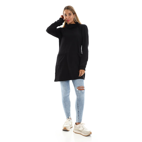 Cowl Neck Slip On Black Sweatshirt