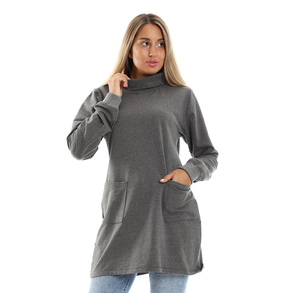 Front Pockets Regular Fit Heather Dark Grey Sweatshirt
