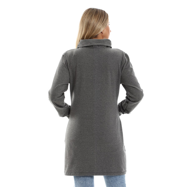 Front Pockets Regular Fit Heather Dark Grey Sweatshirt