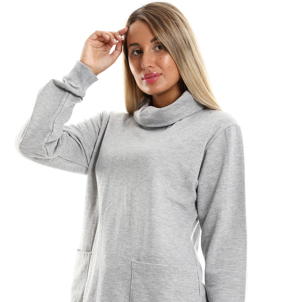 Elastic Ribbed Cuff Heather Grey Winter Sweatshirt