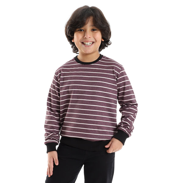 Slip On Striped White, Purple & Black Sweatshirt