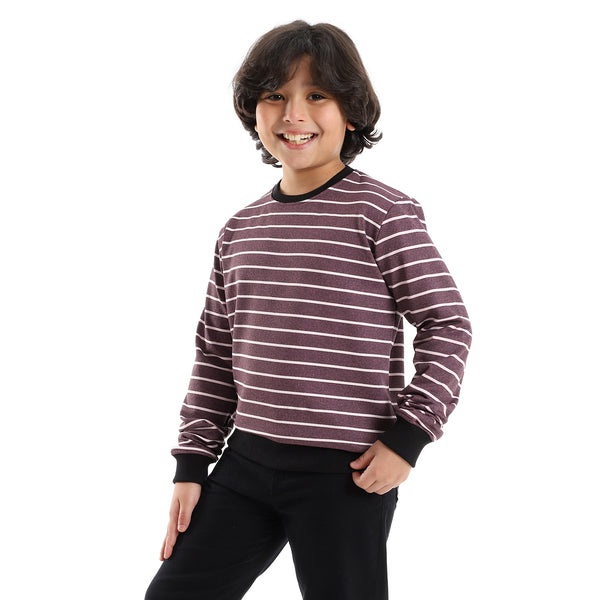 Slip On Striped White, Purple & Black Sweatshirt