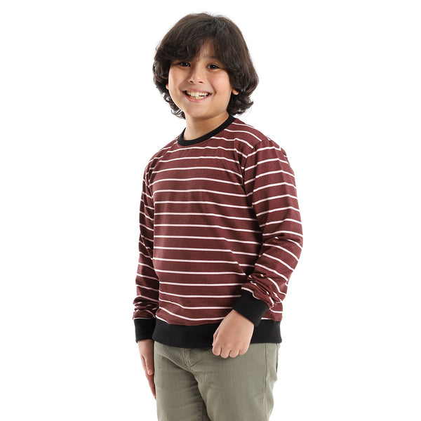 Striped Long Sleeves Marroon, White & Black Sweatshirt