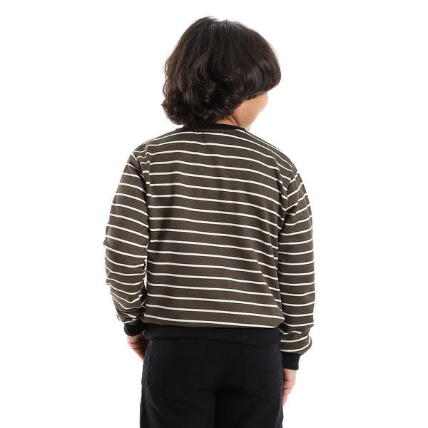Heather Olive, White & Black Waist Length Sweatshirt