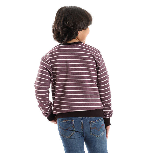 V-Neck Striped White, Black & Purple Sweatshirt
