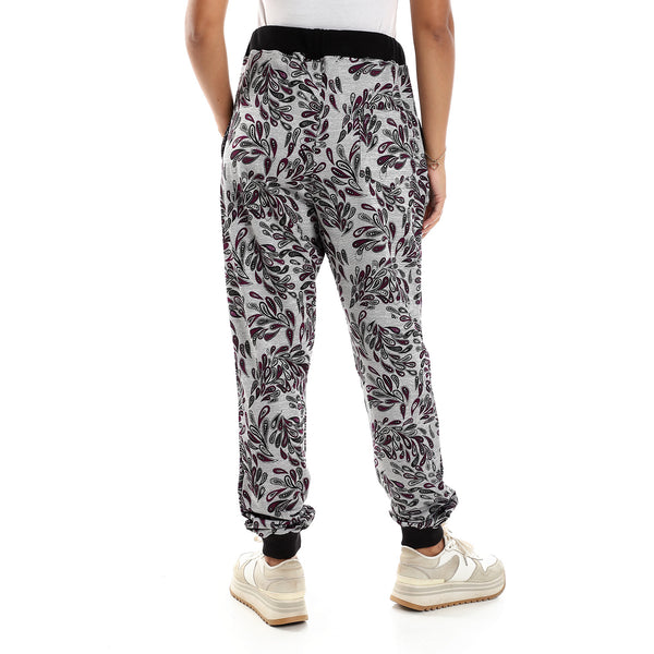 Cotton Pants With Side Pockets - Heather Grey & Dark Purple