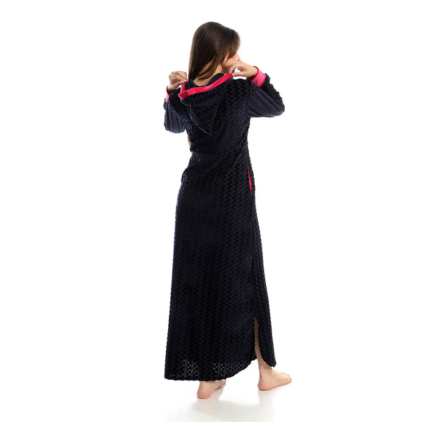 Zigzag Pattern Velvet Navy Blue & Fuchsia Gown