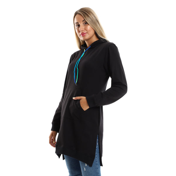 kangaroo_pocket_solid_black_long_hoodie