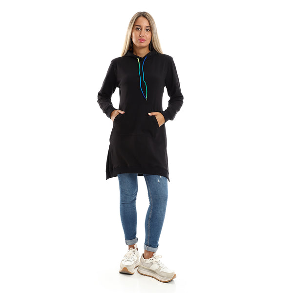 kangaroo_pocket_solid_black_long_hoodie