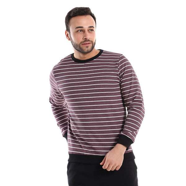 Cotton Slip On Striped Purple & White Sweatshirt