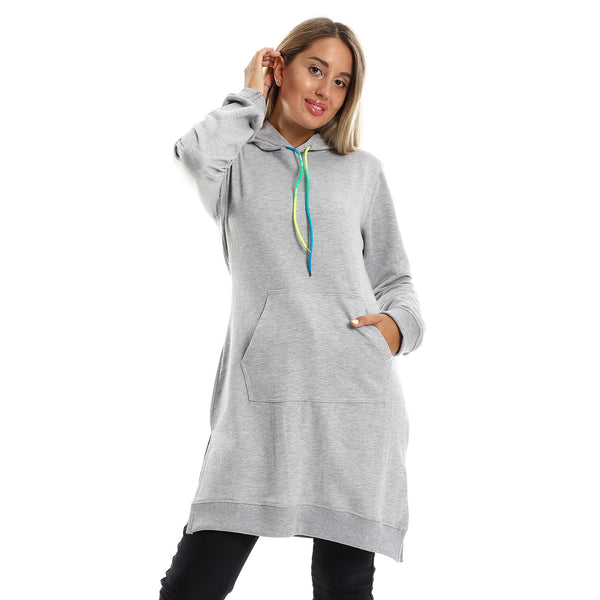 Long Sleeves Heather Grey Winter Long Hoodie