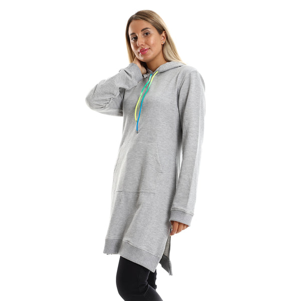 Long Sleeves Heather Grey Winter Long Hoodie
