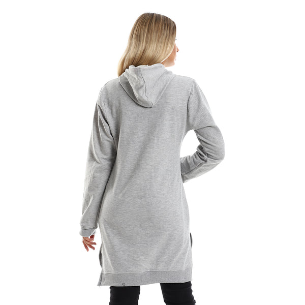 Long Sleeves Heather Grey Winter Long Hoodie