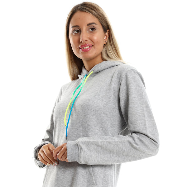 Long Sleeves Heather Grey Winter Long Hoodie