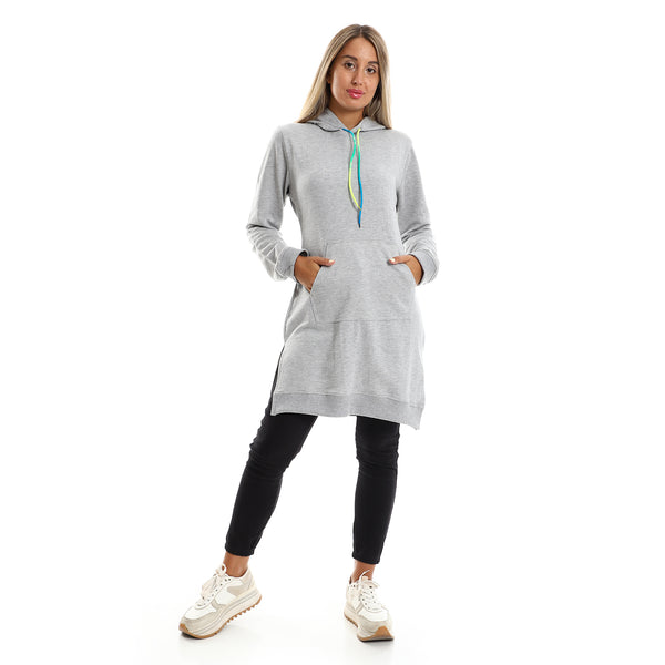 Long Sleeves Heather Grey Winter Long Hoodie