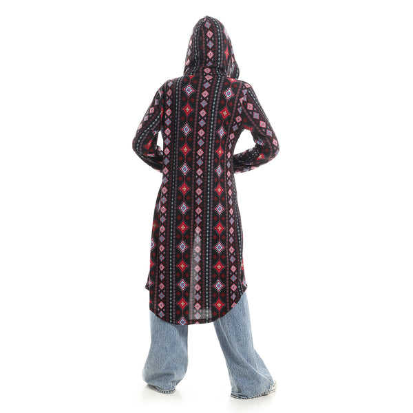 Full Buttoned Hooded Long Shirt - Black & Pink