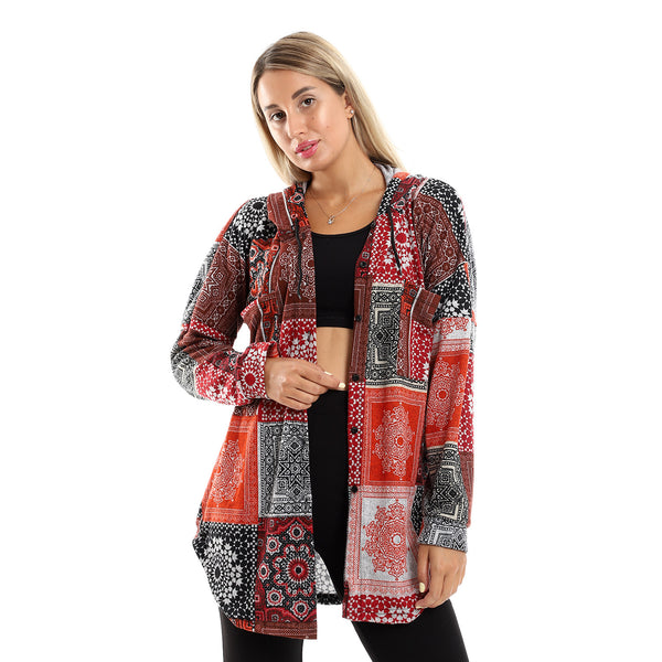 Multi-Pattern Long Sleeves Buttoned Shirt - Orange & Brown