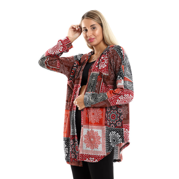 Multi-Pattern Long Sleeves Buttoned Shirt - Orange & Brown