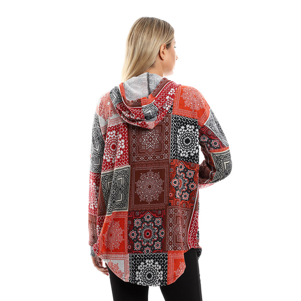 Multi-Pattern Long Sleeves Buttoned Shirt - Orange & Brown