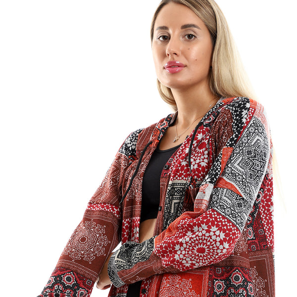 Multi-Pattern Long Sleeves Buttoned Shirt - Orange & Brown