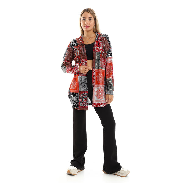 Multi-Pattern Long Sleeves Buttoned Shirt - Orange & Brown