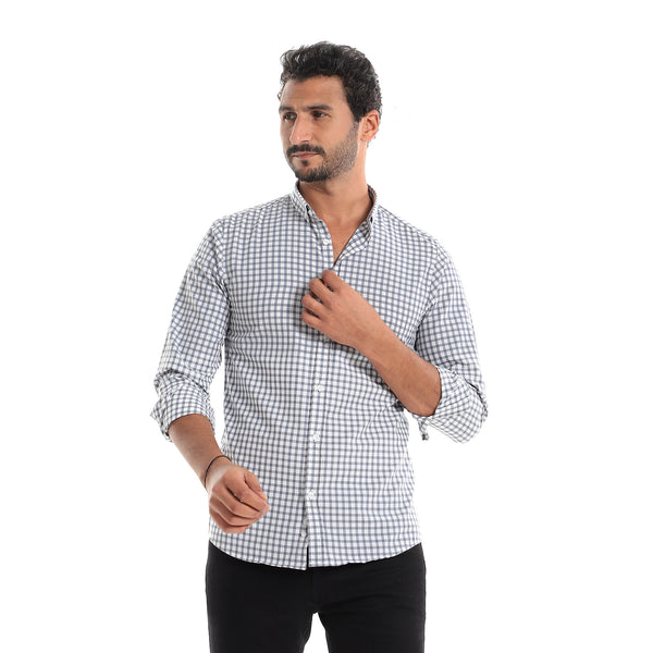 White_&_Grey_Gingham_Long_Sleeves_Buttoned_Down_Shirt