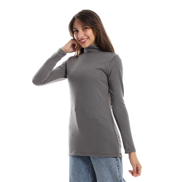 Heather Knitted Long Sleeves Pullover - Charcoal