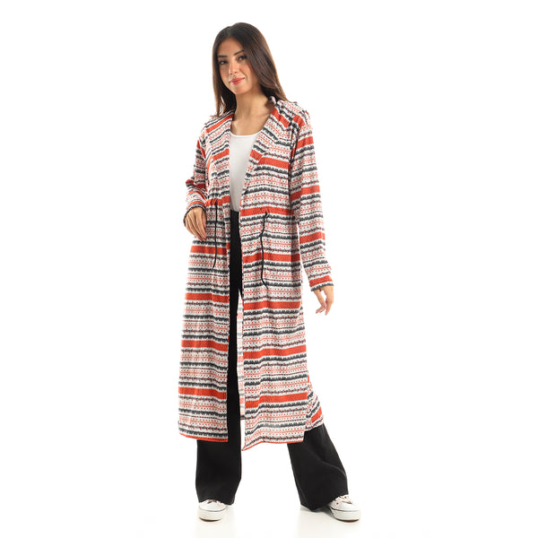 Multicolour Open Neckline Patterned Cardigan