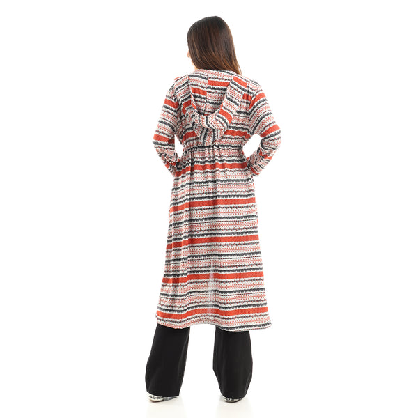 Multicolour Open Neckline Patterned Cardigan